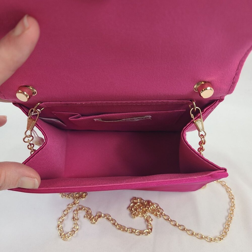 NWT Shiraleah Magenta Maude Mini Top Handle Bag With Pearl Bow & Chain Strap - Picture 5 of 9